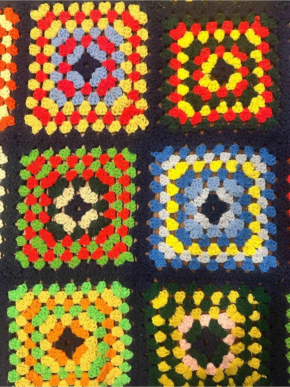 Vintage Handmade Crochet Granny Square Blanket - Multicolor - approx 4ft x 6ft